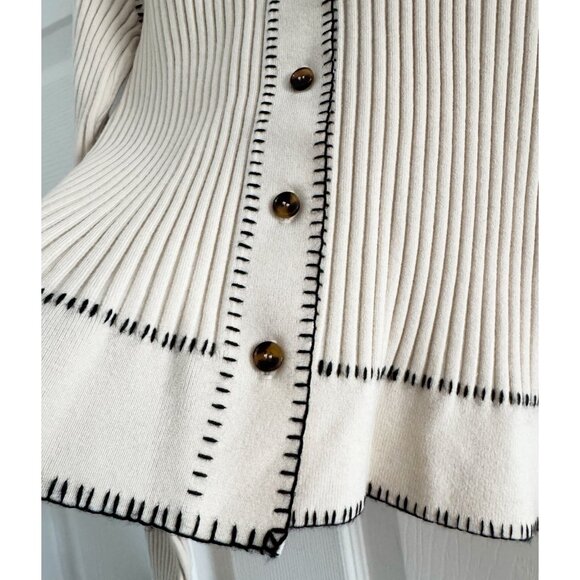 KHAITE "Teagan" Ribbed Merino Wool-blend Cardigan in Cream, size Small (fits XS) - Picture 8 of 11